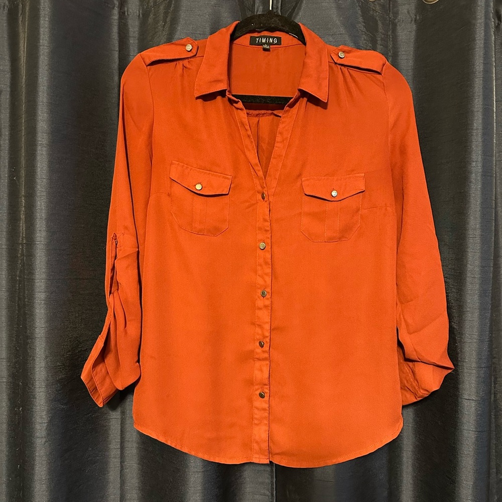 Timing Orange 3/4 Sleeve Button Down Shirt